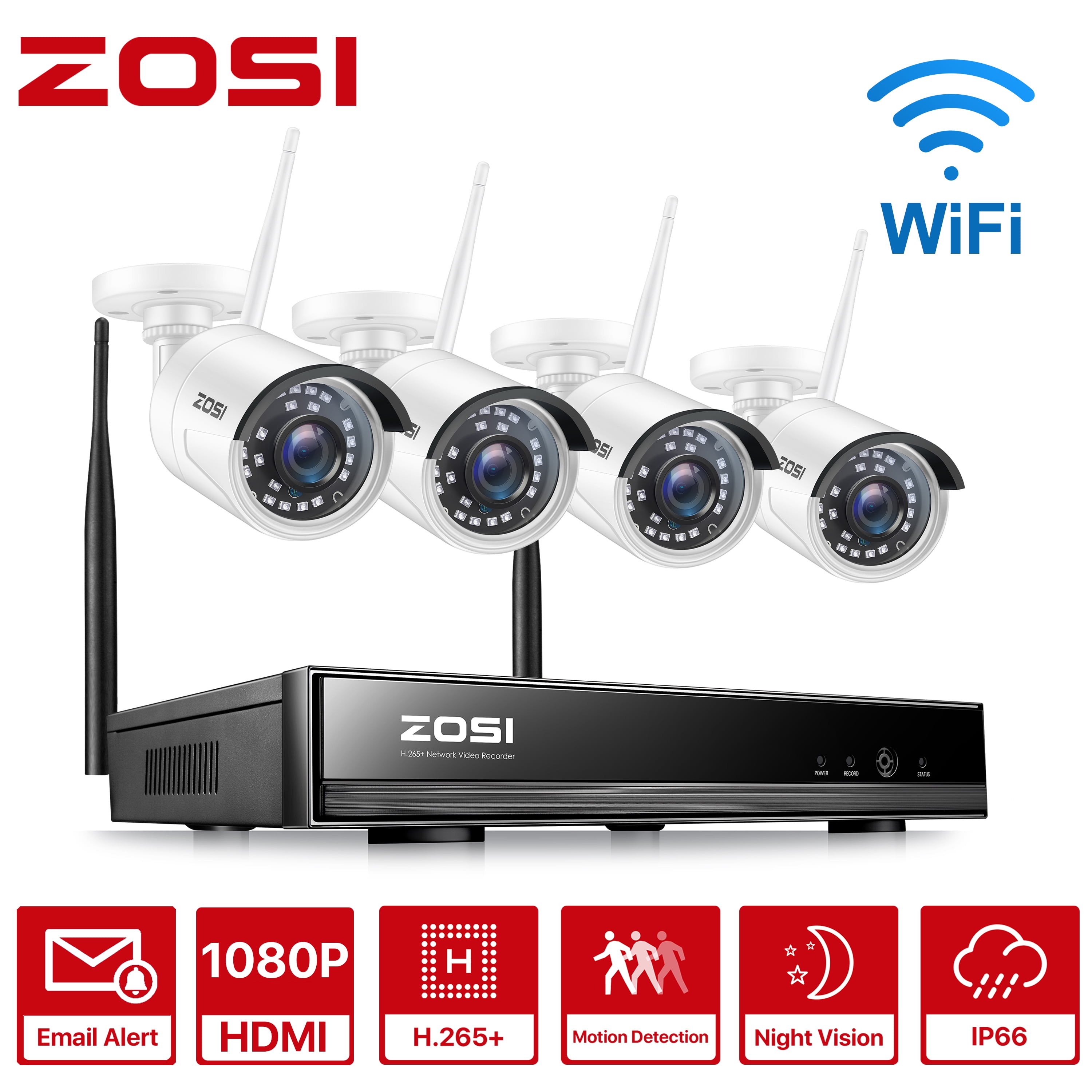 ZOSI 1080P HD 2.0MP Wireless IP Network Camera Weatherproof Outdoor Indoor Security Camera with 65ft IR Night Vision only Work with ZOSI NVR Network Video Recroder System 