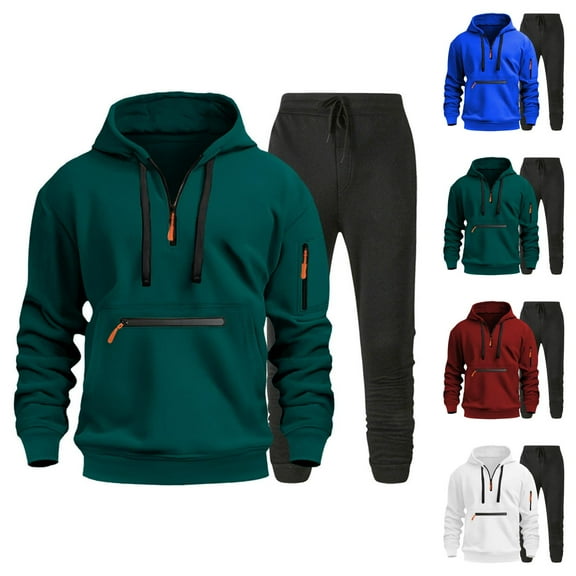 Men's Autumn And Winter Two Piece Fashionable Hoodie Set Hooded Sweatshirt And Casual Black Pants Set Shirt Men Cotton Fleece Hooded Sweatshirt