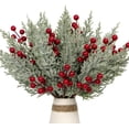 thumbnail image 1 of 30 Pcs Branches de Pin Artificielles avec Tiges de Baies Rouges Assortiment de Fausses Feuilles de Cèdre Brindilles de Baies Houx Pics de Sapin de Noël Sprays de Verdure pour Guirlande de Couronne Artisanale DIY Décoration de Saison de Vacances (Neige), 1 of 4