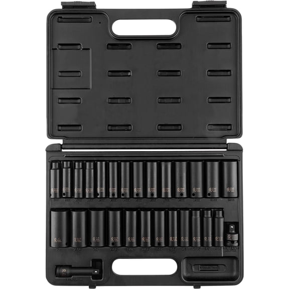 SOCKET SET IMPACT 3/8IN. DR.28PC DBLE DEEP MET/SAE