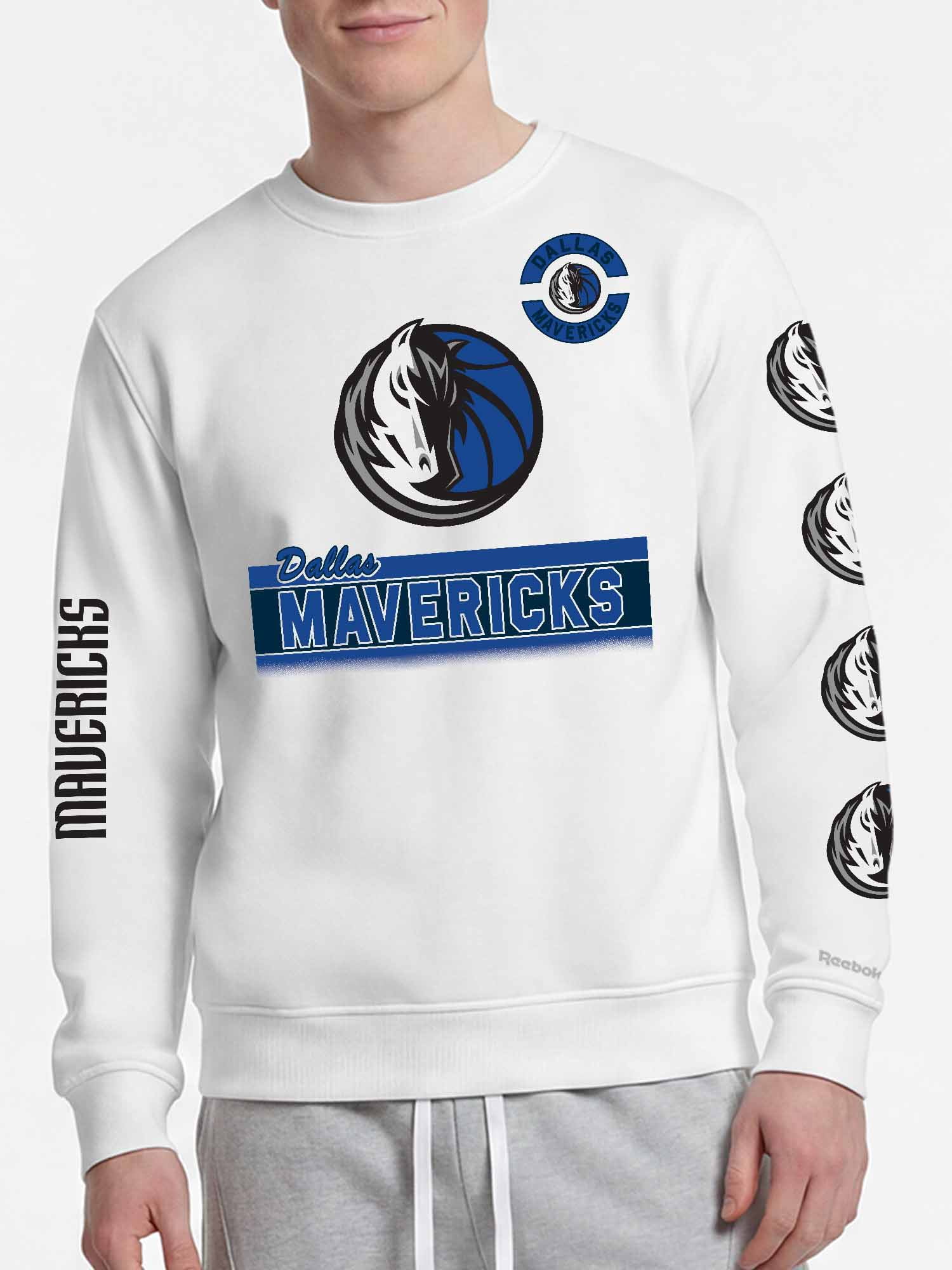 Dallas Mavericks Reebok Mens White Crew Sweatshirt