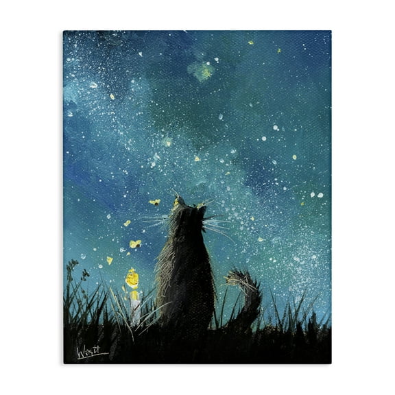 Stupell Industries Cat Gazing at Stars Astrology & Stars Painting Wrapped Canvas Art Print Wall Art, 16 x 20