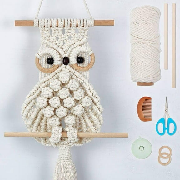 DIY Macrame Owl Wall Hanging Set Hand Woven Macrame Owl Tapestry Hanger Kit with Instruction Boho Handmade Macrame Boho Wall Hanging Decor Bedroom Living Room Entryway