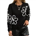 thumbnail image 3 of Suéter Informal de Larga con Cuello Redondo y Hombros Caídos para Mujer, Tejido de Punto Negro S, 3 of 8
