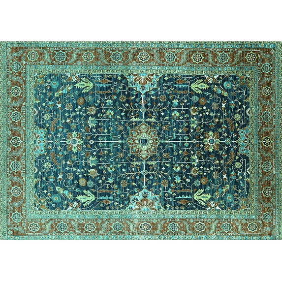 Ahgly Company Machine Washable Indoor Rectangle Oriental Turquoise Blue Industrial Area Rugs, 2' x 3'