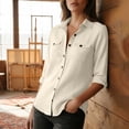 thumbnail image 6 of AherBiu Button down Shirt for Women Cotton Linen Lapel V Neck Long Sleeve Tops Vintage Lightweight Blouse(X-Large,Beige), 6 of 8