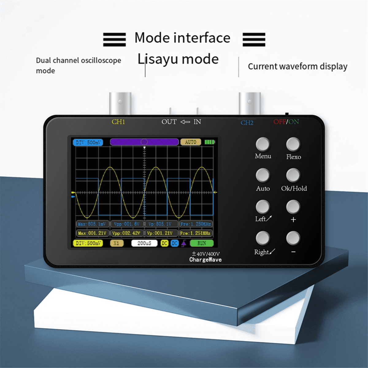 Dual-Channel Digital Oscilloscope 50M Sampling Rate High-Performance Handheld Small Oscilloscope 3.2Inch LCD Display