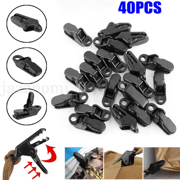 40pcs Awning Tarp Clips Set Buckle Tent Clamp Heavy Duty Black Camping Tool