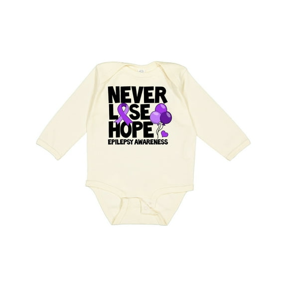 Inktastic Never Lose Hope Epilepsy Awareness with Balloons and Purple Ribbon Boys or Girls Long Sleeve Baby Bodysuit