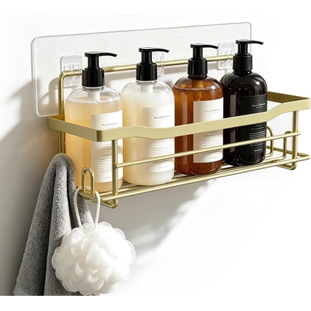 Shower Caddy Shelves Organizer Rack Single Pack Shower Shelf Caddies for Shampoo Soap Bathroom Waterproof Adhesive Holder No Drilling Wall Mounted Self Matte Gold