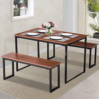 Buy Woodyhome Dining Table Set Kitchen Table And Bench For 4 Persons Dining Room Table Set For Small Spaces Table With Chairs Home Furniture Rectangular Modern Online In Poland 258780056