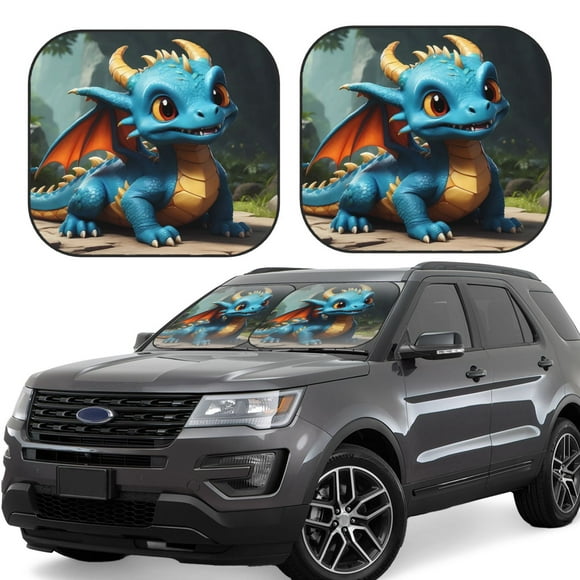Vsdgher Adorable Blue Baby Dragon Print Car Windshield Sun Shade, Reflective Sunshade Window Sunshade Sun Visor Protector Fit for Cars,Trucks,SUVs-Large