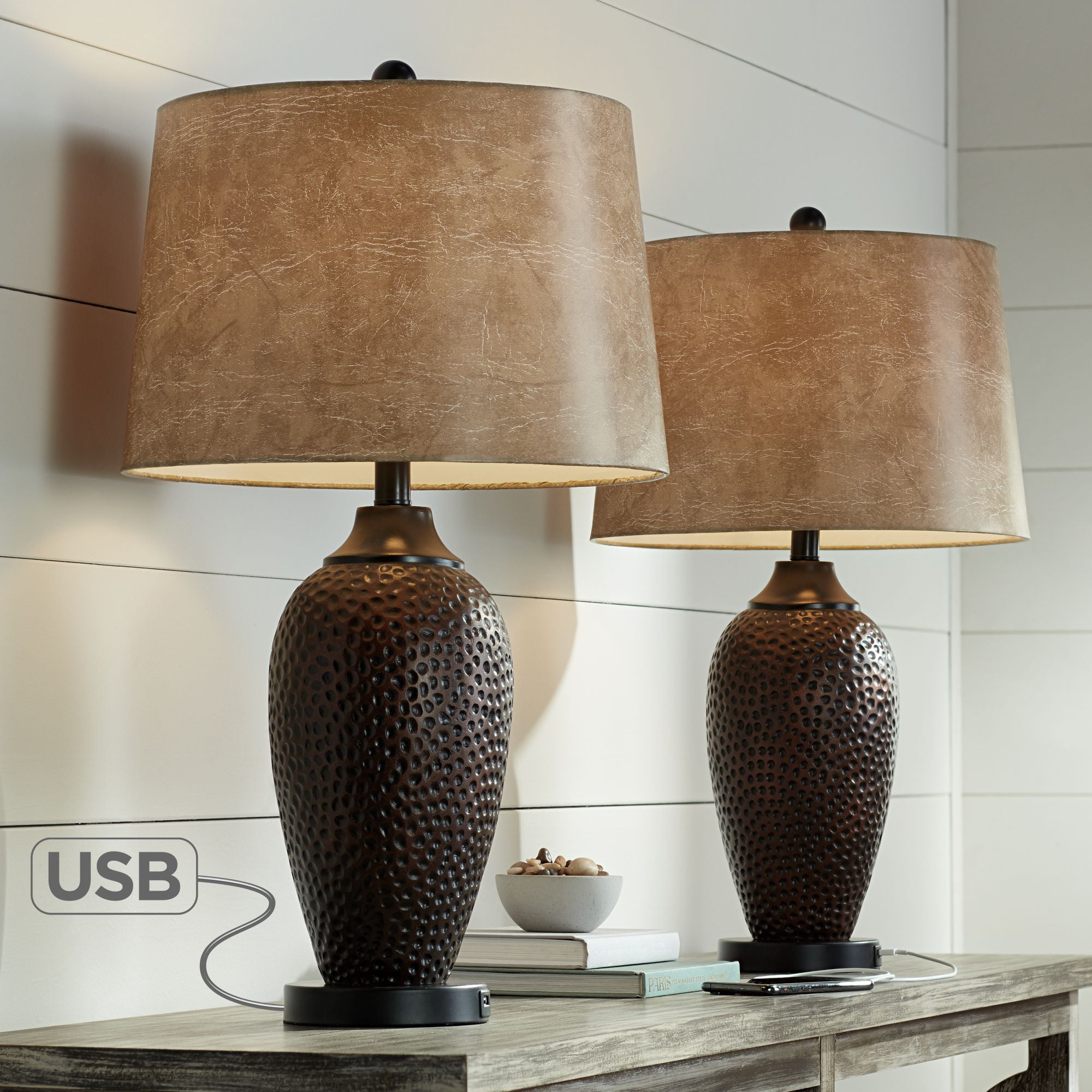 Rustic Industrial Table Lamp, Hammered Bronze Table Lamps