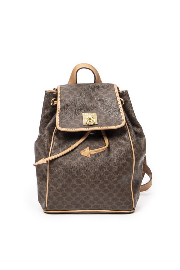 Pre-Owned Celine Beige/Brown Drawstring Flap Backpack Backpack Macadam Coated Canvas