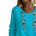 thumbnail image 4 of Miluxas Embroidered Tops for Women Trendy Hollow Trim Long Sleeve Boho Cotton Shirts Scoop Neck Pullover Clothes Blue, 4 of 5