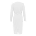 thumbnail image 4 of Bramtres Midi Dresses,Bodycon Dresses,Women Dress Solid Color Long Sleeve Deep V Neck Pleated Long Tight-Fitting Dress,Petite Dresses,Long Sleeve Dress,Modest Dresses,White Dress,XXL, 4 of 6