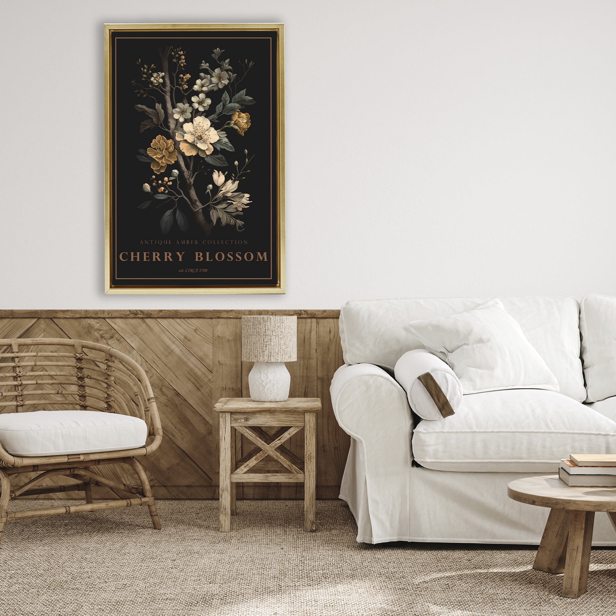 Stupell Industries Antique Cherry Blossom Light Gold Framed Floater Canvas Wall Art, design by Chris Giampietro