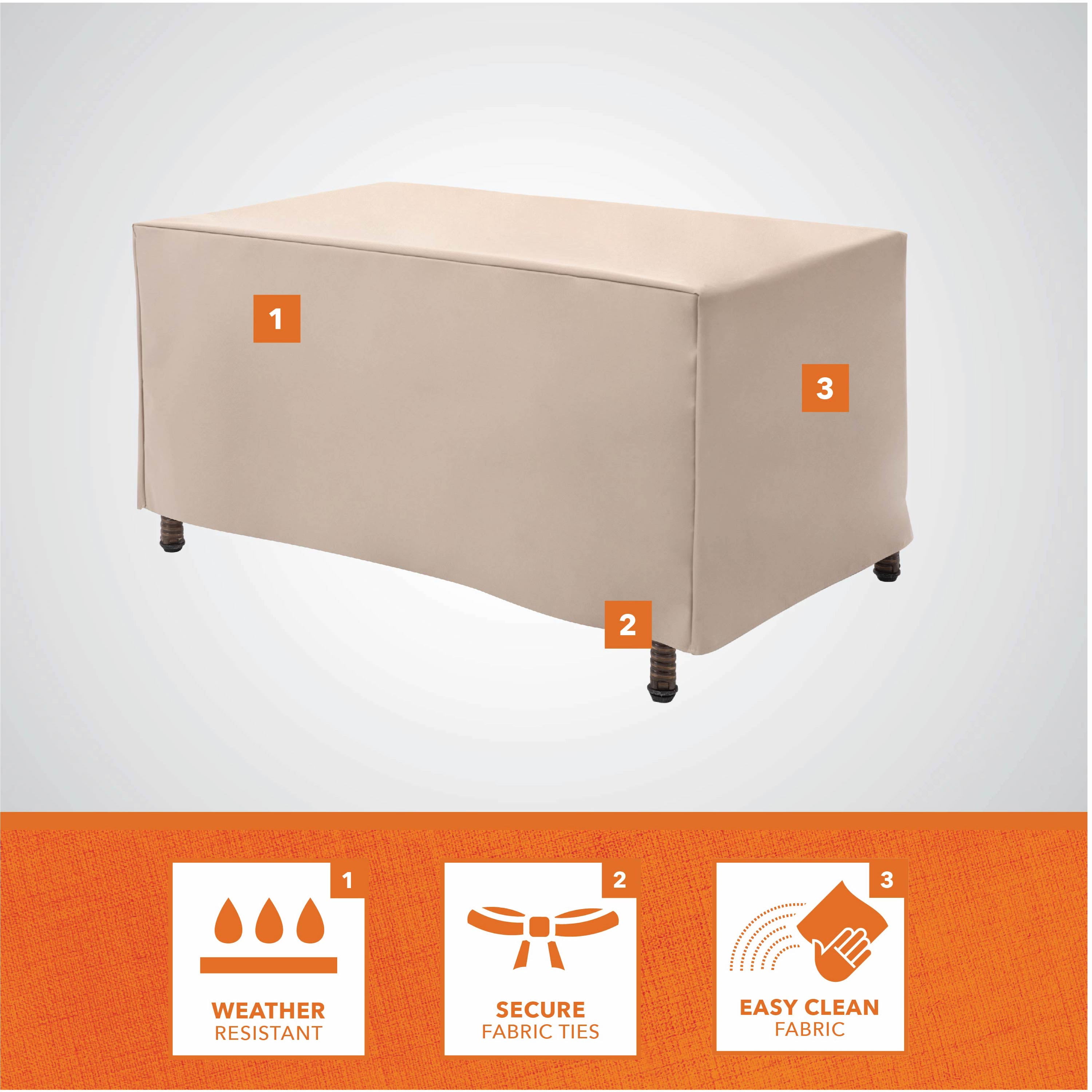 Modern Leisure Basics Patio Ottoman/Coffee Table Cover, 37"L x 22"W x 17"H, Beige