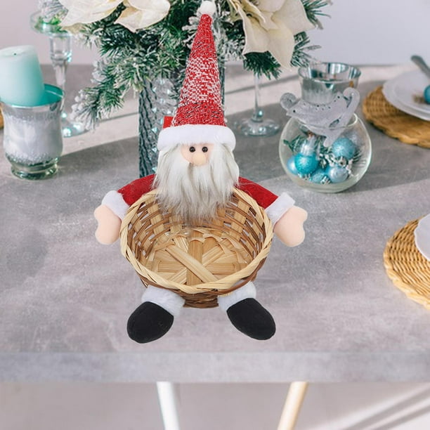 Cesta Tejida a Mano BLESIY de Almacenamiento Navideña Adorno de Escritorio Papa Noel