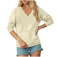 thumbnail image 5 of larppty V Neck Sweatshirt Women Pocket No Hood Oversized Pullover Casual Soft Long Sleeve Tops With Pockets Fall Fashion (Beige, S), 5 of 7
