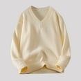 thumbnail image 2 of Men's Sweater Long Sleeve V Neck Solid Ribbed Cable Knit Soft Pullover Top White 2XL, 2 of 9