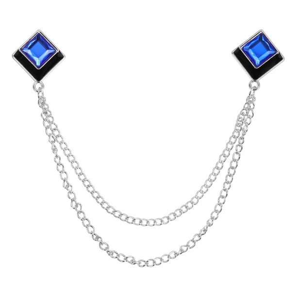 Uxcell Gem Chain Brooch Pins, Pin de Broche de Cadena Colgante, Insignia de Cristal Cuadrado para Hombres y Mujeres, Camisas, Tuxedo, Bufanda, Tono Plateado (Azul)