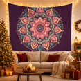 thumbnail image 3 of Round Mandala on Deep Burgundy Background, Dreamy Boho for Meditation Enthusiasts, Ornate Floral Wall Art Decor, Housewarming Gift Tapestry Wall Hanging for Meditation Room and Yoga Room, 3 of 7