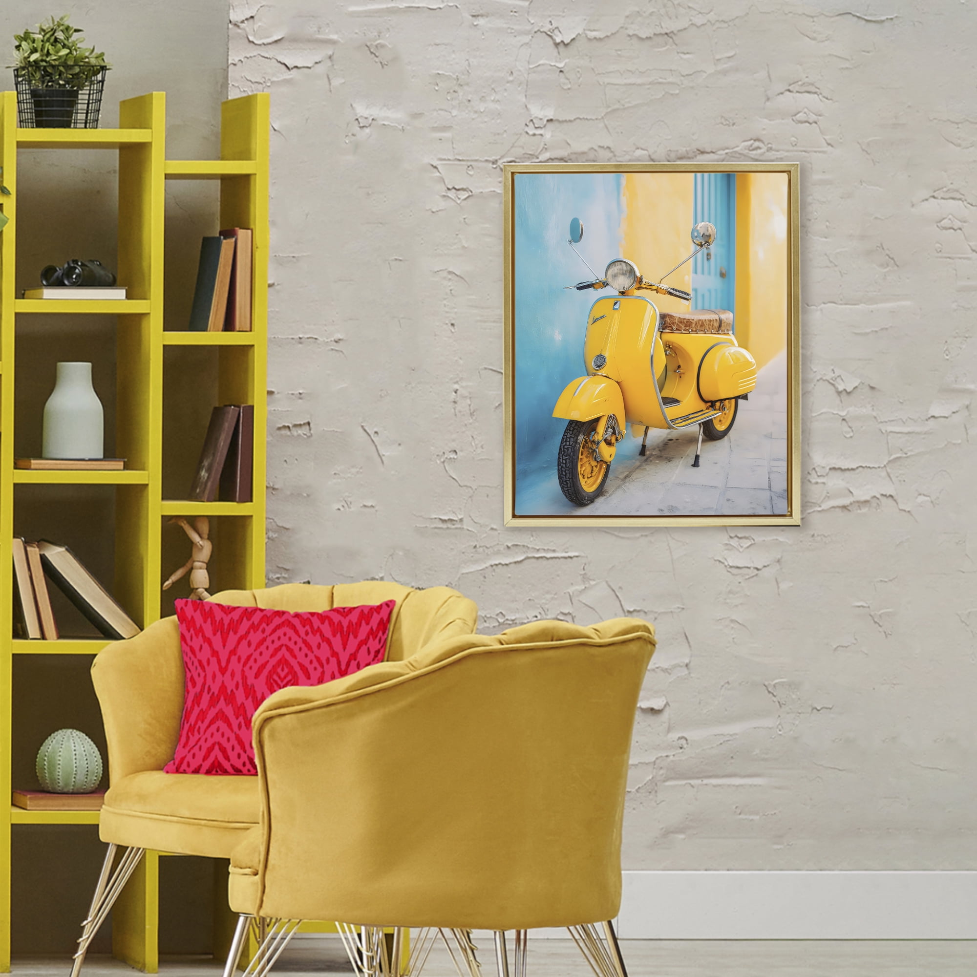 Stupell Industries Sunny Ride Vintage Moped Gold Framed Floater Canvas Wall Art, design by Franklyn Gregory