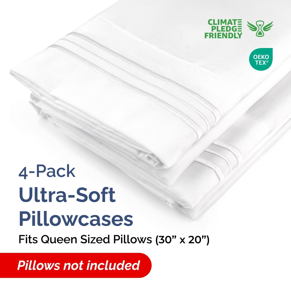 CGK Linens Extra Soft Pillowcases Set of 4 - Queen / Standard Size Hotel Luxury Breathable & Cozy 4-Piece Pillow Covers, White
