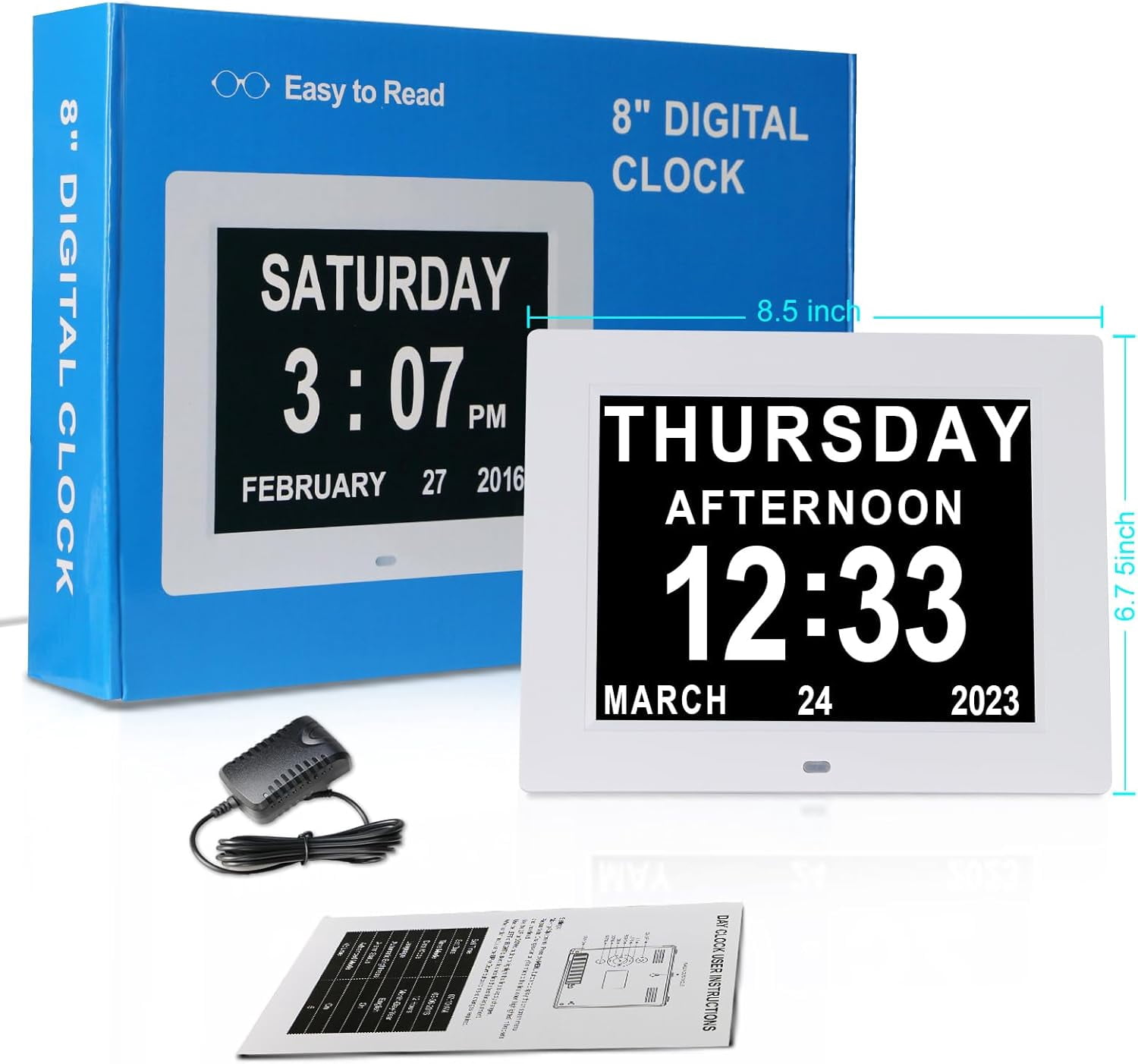Large Digital Calendar Clock for Seniors with 12 Custom Alarms and Auto-Dimming Display