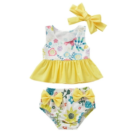 

Utoimkio Bathing Suits for Girls Infant Girls Swimsuit Sleeveless Beach Sunflowers Tankinis Swimwear Headband Set