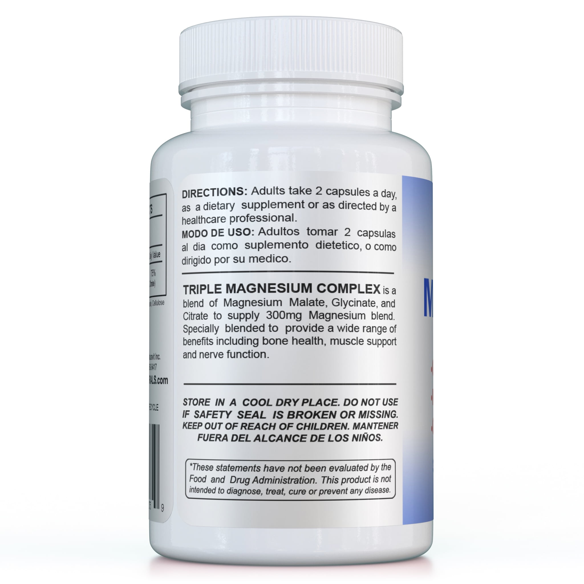 Sunshine Naturals Triple Magnesium Complex Dietary Supplement, Magnesium Glycinate, Malate & Citrate, High Absorption Magnesium for Muscle, Nerve & Energy Support, 90 Capsules