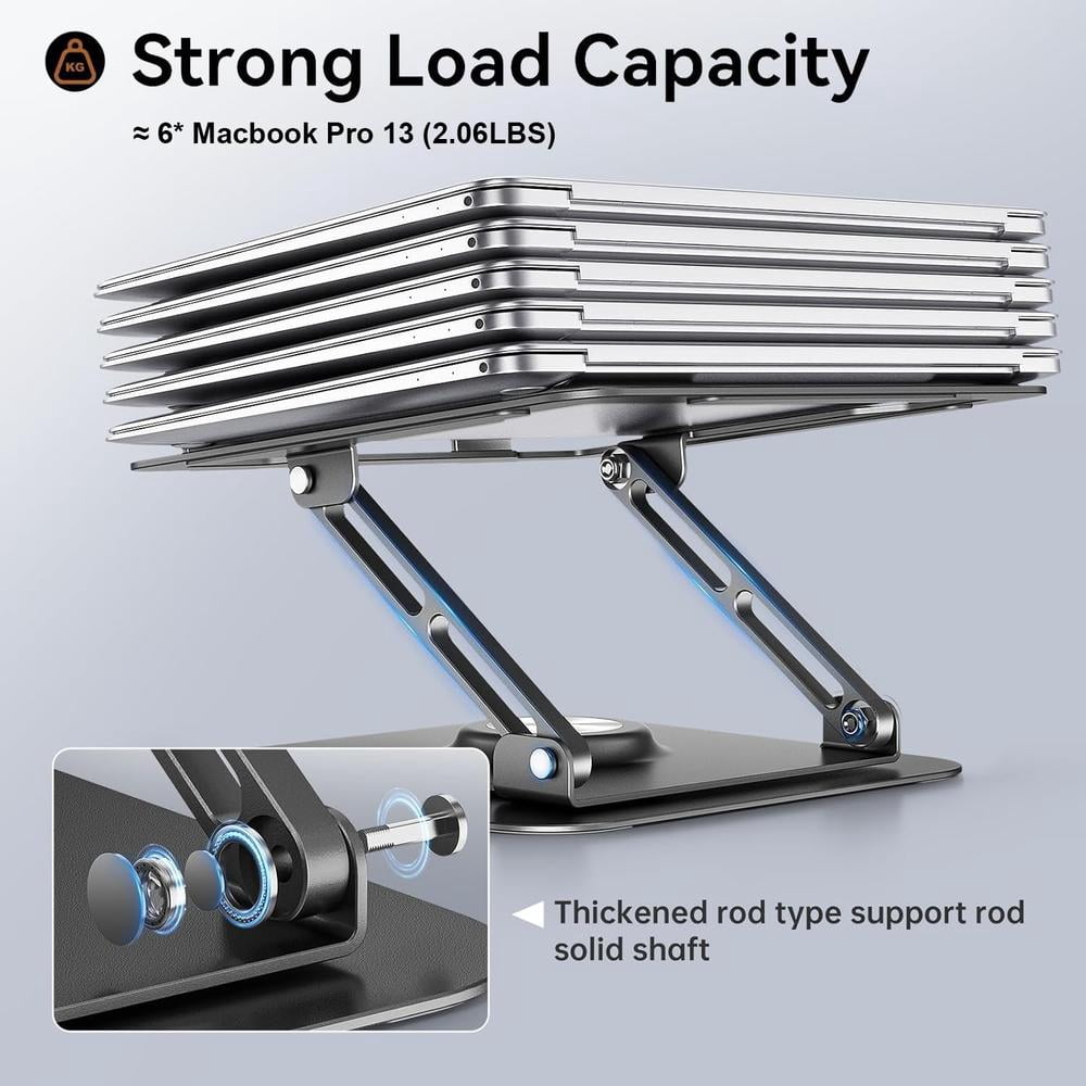 Adjustable ergonomic laptop stand with 360 ° rotating base and folding design - sturdy metal structure, 360 ° angle adjustment