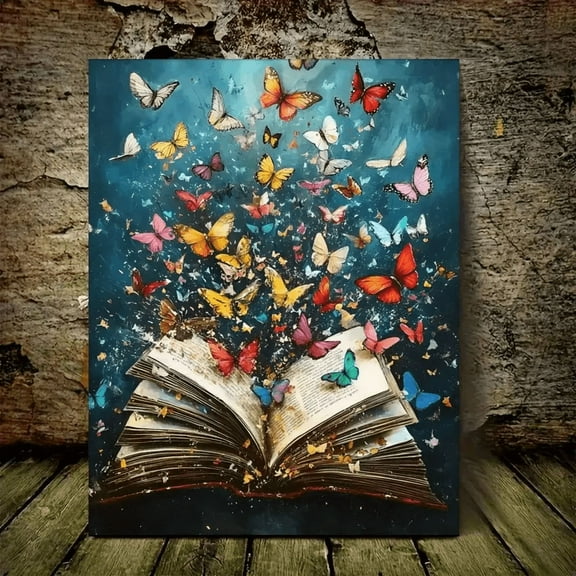 Vibrant Butterflies & Open Book Poster & Canvas Wall Art, Ready to Hang Home Decor