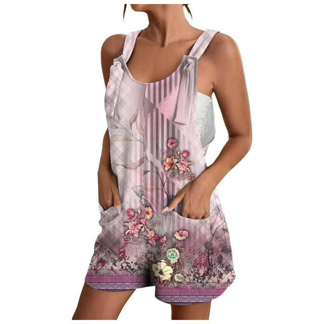 2DXuixsh Combinaisons pour Femmes Combinaison Courte d'Été Décontractée à la Mode Imprimée avec Poches Combinaison Shorts Combinaison Ample Petite Combinaisons pour Femmes Rose Taille m