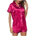 thumbnail image 2 of Cyber&Monday Deals Usmixi Womens 2 Piece Sleepwear Comfy Silky Satin Pajamas Homewear Sets Casual Button Down Short Sleeve Tops and Shorts Lounge Sets with Pocket Clearance under $5, 2 of 6