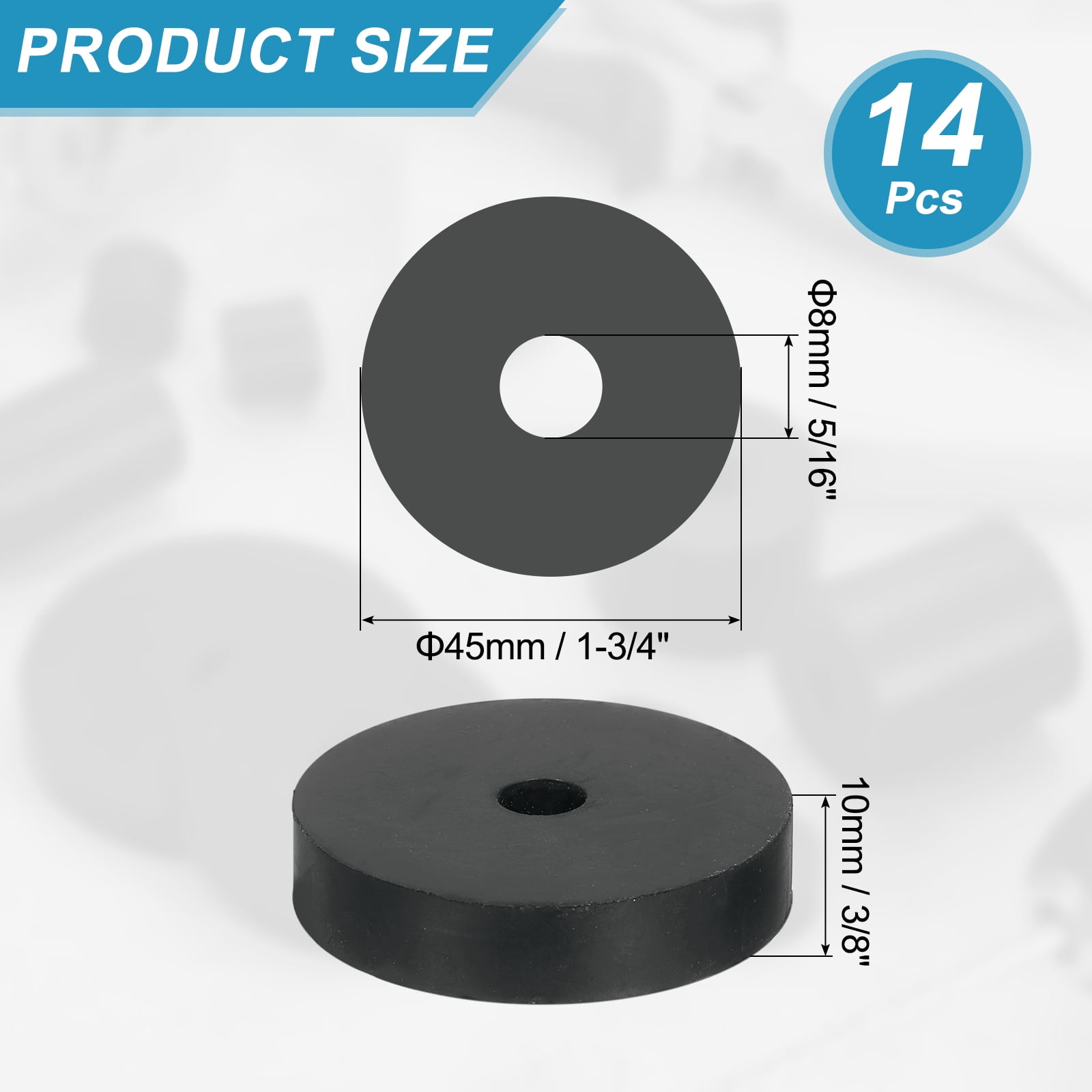 14 Pcs Multi Purpose Rubber Spacer, 8mm ODx45mm IDx10 mm Thickness Anti-Vibration Isolation for Home Cars(Black)
