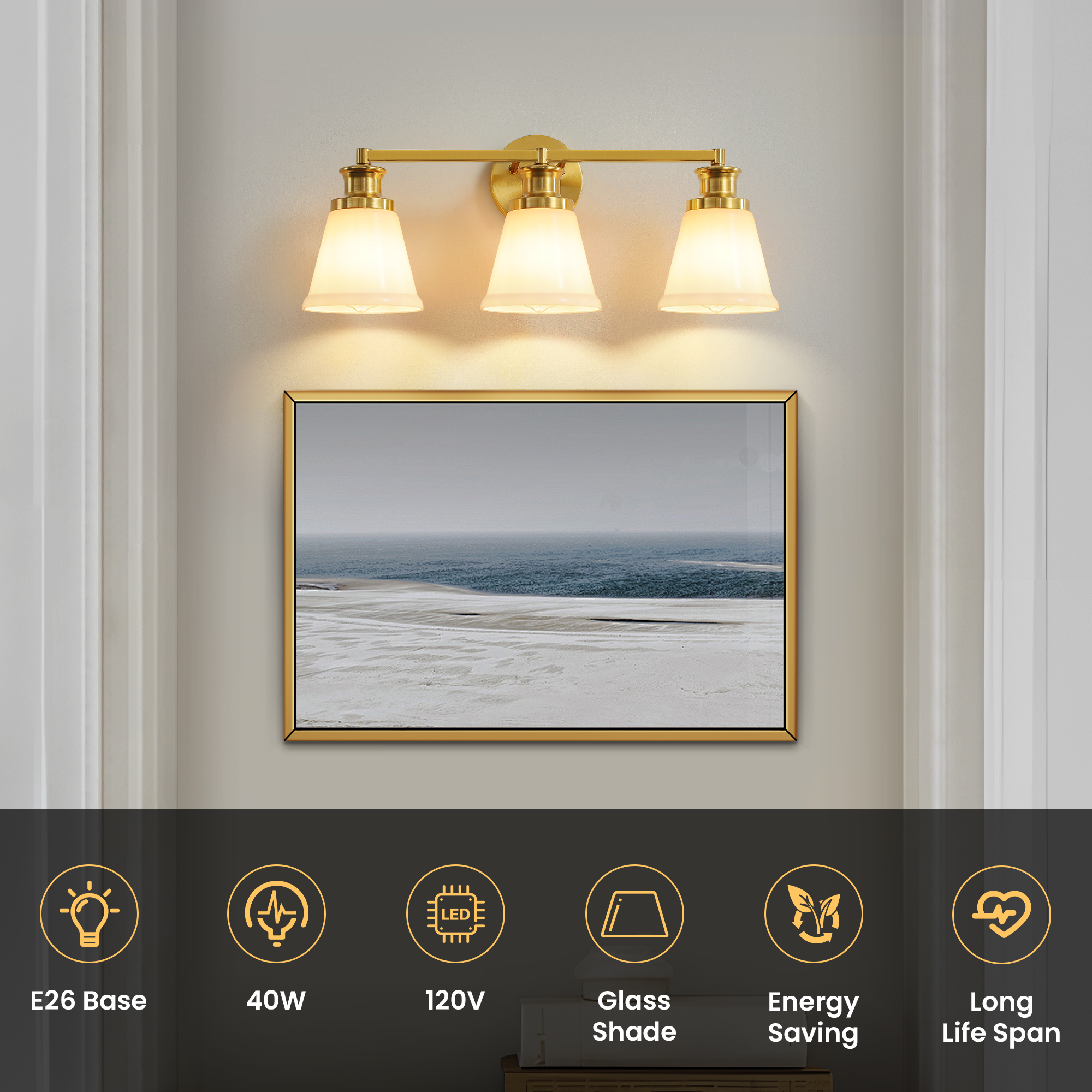 Bathroom Vanity Light Fixtures 3 Lights Modern Bathroom Lighting Fixtures Over Mirror with Frosted Milky Glass Shade Gold Wall Sconce for Bath Bedroom