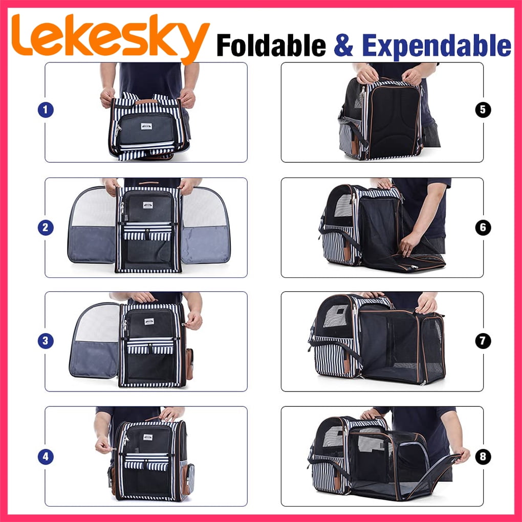 Extra Large Cat Backpack Carrier Expandable Pet Carrier Backpack for Small Dogs Medium Cats Fit Up to 18 Lbs, Dog Backpack Carrier, Foldable Puppy Backpack Carrier for Travel, Hiking,Striped