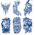 thumbnail image 1 of (GZXQB-025-030 E) 6 piezas pegatinas tatuaje semipermanentes jugo pegatinas tatuajes hierbas para hombres y mujeres serie abstracta semipermanente 120*220 mm, 1 of 9