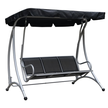 3-Seat Outdoor Porch Swing Chair with Adjustable Canopy, Breathable Mesh Seat, Heavy-Duty Steel Frame, 748 lbs Capacity, Black