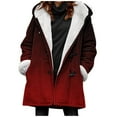 thumbnail image 3 of Womens Casual Loose Fuzzy Fleece Gradient Solid Plus Size Buttons Jacket Hooded Coat, 3 of 6