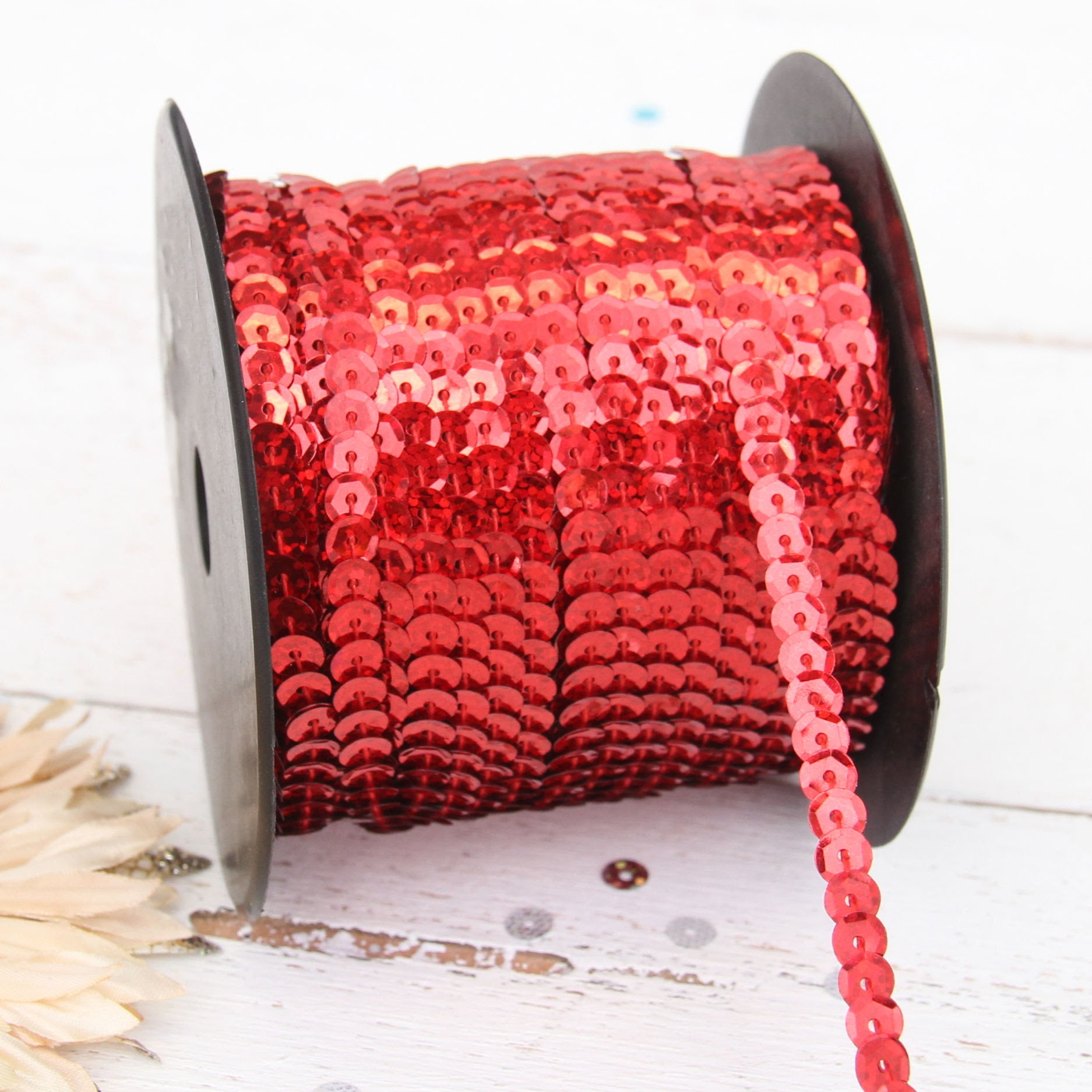 Threadart 6MM Sequin String 80 Yard Roll Red LZ For Crafting