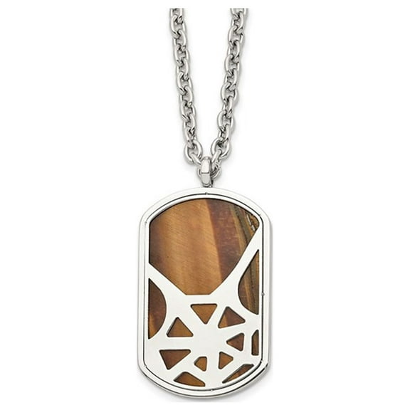 Mens Stainless Steel Tigers Eye Spider Web Dog Tag Pendant Necklace with Chain (24 inches) for Men
