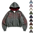 thumbnail image 3 of Men's Y2k Goth Graphic Zip Up Hoodies Long Sleeve Grunge Punk Graphic Print Streetwear Oversized Hooded Sweatshirt With Pocket W002-Grey L, 3 of 7