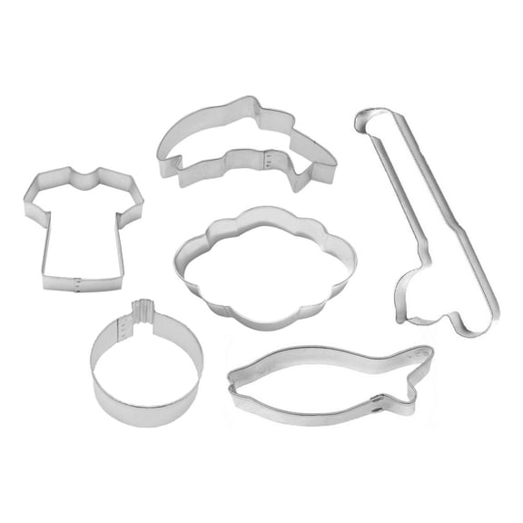 Fishing 6 Piece Cookie Cutter Set - Fishing Pole, Bobber, Trout, Salmon Cookie Cutters - The Cookie Cutter Shop - Tin Plate Steel