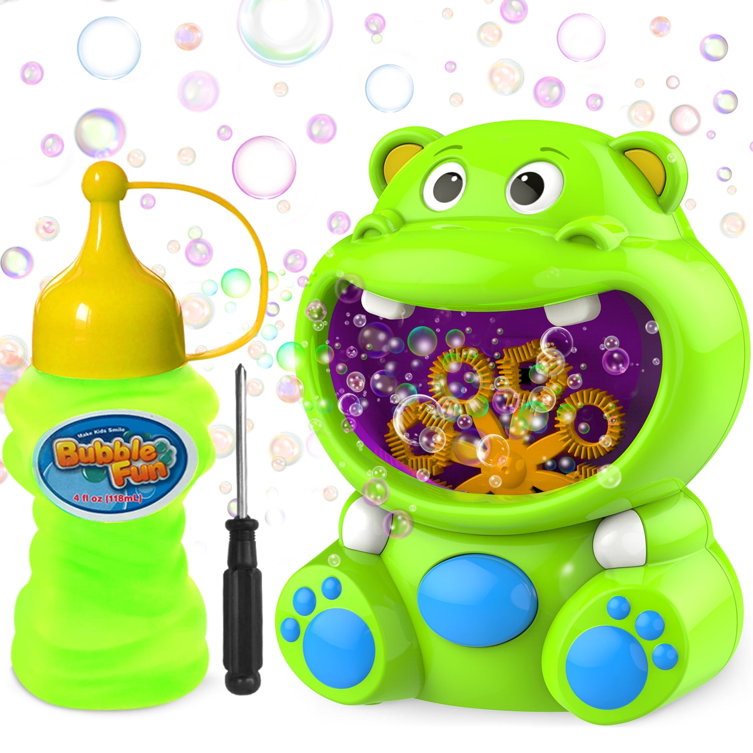 WisToyz Bubble Machine Automatic Bubble Blower 500 Indoor Outdoor Bubble Machine for Kids Baby Bath Toys Easy to Use Bubble Maker with 4OZ Bubble Solution 2 AA Batteries Required Bubbles per Minute 