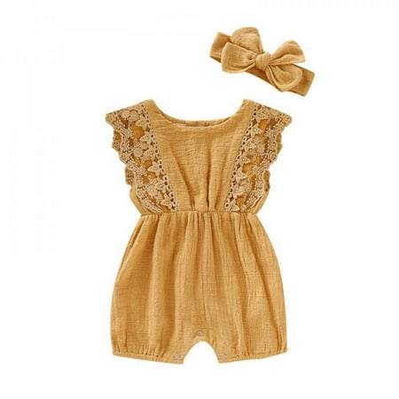 

Summer Newborn Baby Girls Butterfly Sleeve Lace Romper + Headband Set Infant Outfits Clothes Toddler Princess Clothing Sunsuit