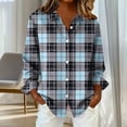 thumbnail image 4 of Daiosportswear Womens Long Sleeve Plaid Shirts Flannel Collared Button Down Shackets Casual Rolled Up Blouses Top Light Blue M(M), 4 of 6