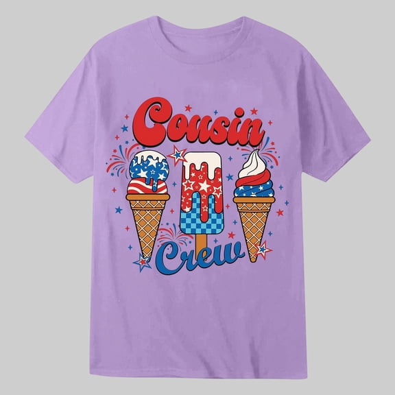 Kids Boys Girls 4th of July Cousin Crew Shirt Short Sleeve T-Shirt (Purple 10-11 Years)